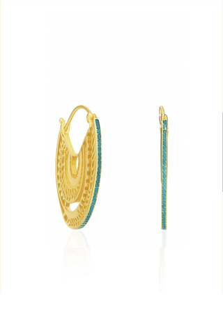 Blue Tourmaline Rising Sun Hoops